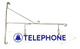 Porcelain Telephone Arrow Sign w/ Hanging Metal Bracket