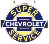 Large Super Chevrolet Service Porcelain Sign w/ Original Metal Ring.