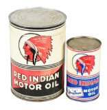 Lot Of 2: Red Indian Five Quart & Imperial Quart Motor Oil Cans.