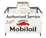 Genuine Gargoyle Mobiloil Authorized Service Oil Bottle Rack w/ Two Porcelain Signs.