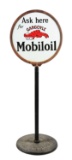 Mobiloil Ask Here For Gargoyle Mobiloil Porcelain Lollipop Sign.