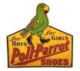 Poll-Parrot Shoes Tin Die-Cut Sign w/ Original Wood Frame.
