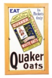 Quaker Oats w/ Box Graphic Porcelain Sign.