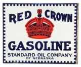 Red Crown Gasoline Of Nebraska Porcelain Flange Sign w/ Crown Graphics.