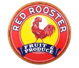 Red Rooster Fruit & Produce Porcelain Sign w/ Rooster Graphic.