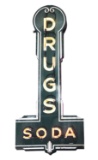 Complete Drugs & Soda Vertical Porcelain Neon Sign.