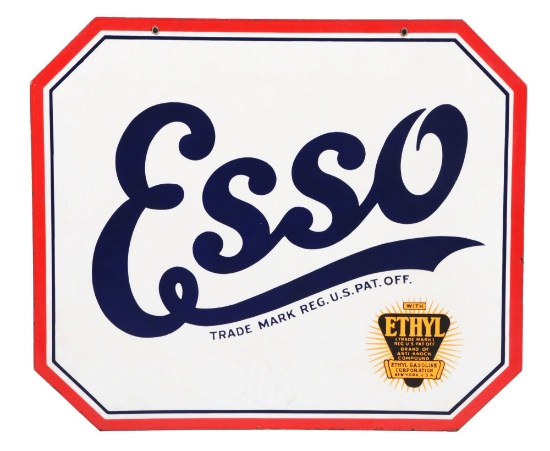 Esso Gasoline Porcelain Sign with Ethyl Burst Graphic.