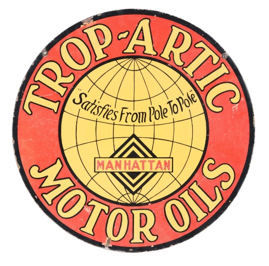 Manhattan Oil Co. Trop Arctic Motor Oils Porcelain Sign.