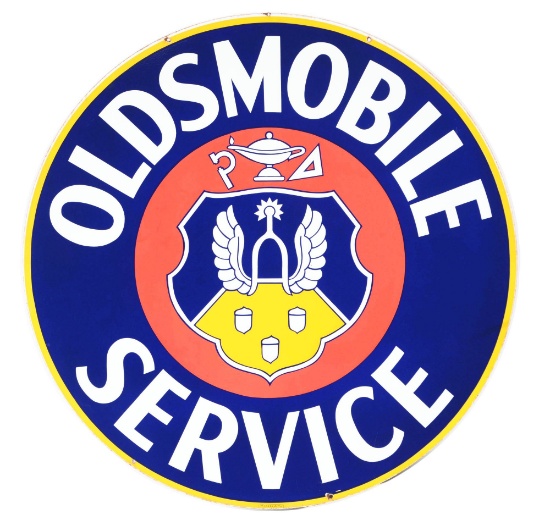 Oldsmobile Service Porcelain Sign with Crest Graphic.