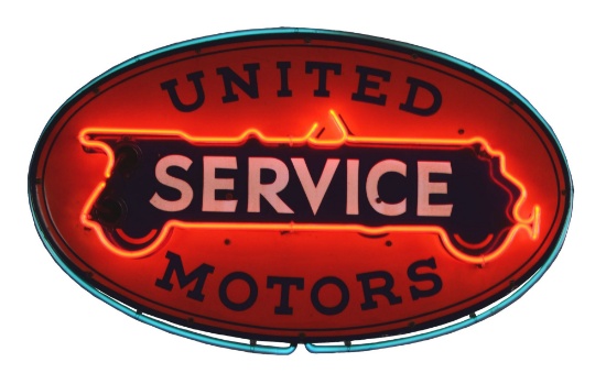 United Motors Service Porcelain Neon Sign.