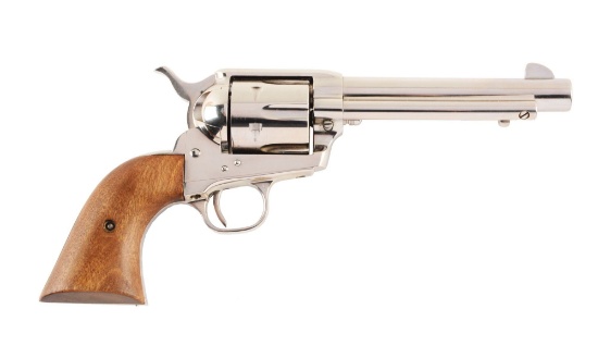 (C) Stagecoach Box 2nd Generation Colt Single Action Army Nickel Revolver.