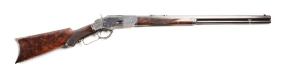 (A) Winchester Deluxe Model 1873 Lever Action Rifle.