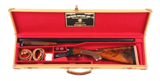 (C) Cased Winchester Model 21 Double Barrel 12 Bore Shotgun (1948).