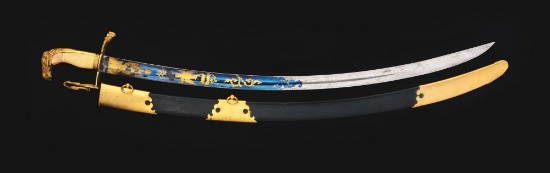 Fine Horse Head Pommel Dragoon Officer's Saber with Scabbard.
