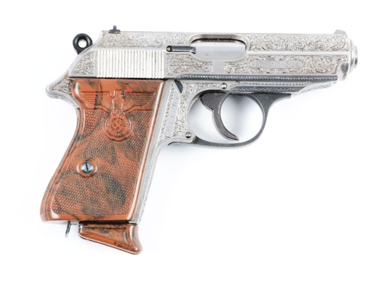 (C) Engraved Walther PPK Semi-Automatic Pistol with "Party Leader" Grips.