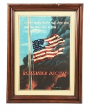 Framed Period Pearl Harbor Remembrance Poster for WWII War Bonds.