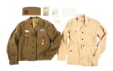 Lot of US WWII Ike Jacket, Cap & Summer Tunic.