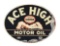 Ace High Motor Oil Tin Sign with Car & Airplane Graphic.