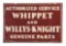 Whippet & Willys Knight Authorized Service & Genuine Parts Porcelain Sign.