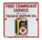Texaco Motor Oil Free Crankcase Service Porcelain Sign w/ Pouring Can Graphic.