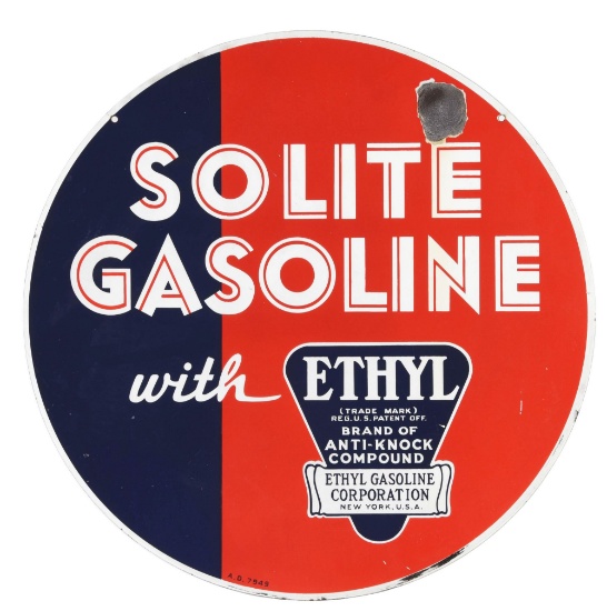 Solite Gasoline w/ Ethyl Porcelain Curb Sign.