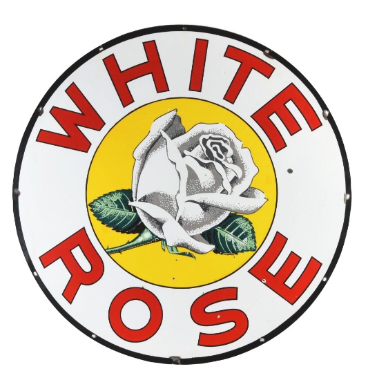 White Rose Gasoline Porcelain Sign w/ Rose Graphic.
