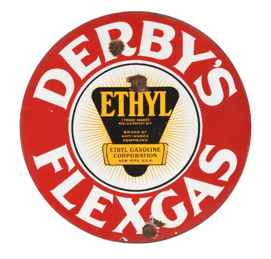 Derby's Flexgas Porcelain Sign w/ Ethyl Burst Logo.