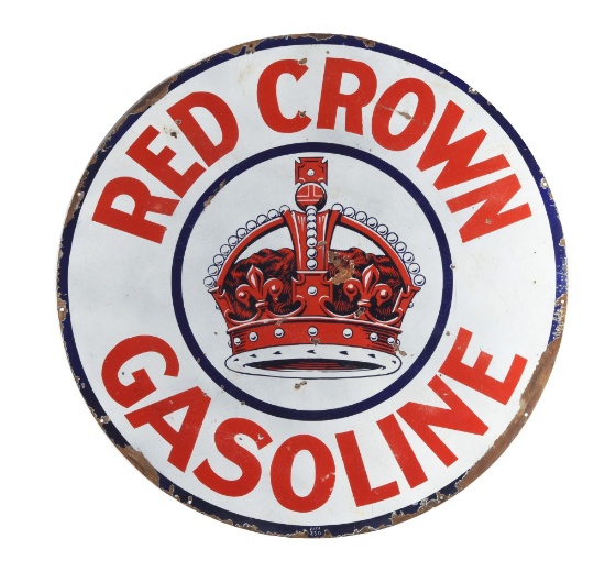 Red Crown Gasoline Porcelain Sign w/ Crown Graphic.