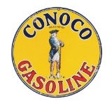 Conoco Gasoline Porcelain Sign with Minuteman Graphic.