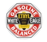 White Eagle Balanced Gasoline Porcelain Sign with Ethyl Burst Graphic