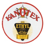 Kanotex Gasoline Porcelain Sign with Ethyl Burst Graphic.