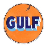 Gulf Gasoline Porcelain Curb Sign.