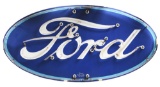 Outstanding Ford Three Color Porcelain Neon Sign on Original Metal Can.