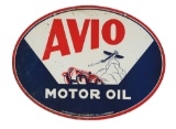 Avio Motor Oil Tin Sign with Car & Airplane Graphic.