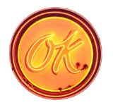 OK Used Cars Porcelain Neon Sign W/ Can.