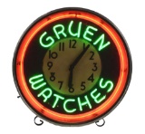 Gruen Watches Two Color Neon Glass Face Advertising Clock.