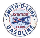 Smith-O-Lene Aviation Brand Porcelain Pump Sign W/ Airplane Graphic