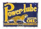 Power-Lube Motor Oil Porcelain Sign w/ Tiger Graphic.