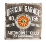 Automobile Club Of Missouri Official Garage Porcelain Sign with Tire Graphic.