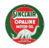 Sinclair Opaline Motor Oil Porcelain Sign with Dinosaur Graphic.