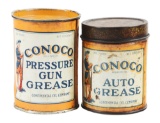 Lot Of 2: Conoco Auto & Pressure Gun Grease Cans with Minuteman Graphic.