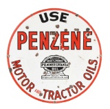 Rare Penzene Motor & Tractor Oils Porcelain Curb Sign.