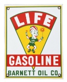 Life Gasoline Porcelain Pump Plate W/ Elf Graphic Barnett Oil Co.