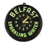 Belfast Sparkling Water Reverse On Glass Glo Dial Neon Clock.