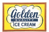 Golden Quality Ice Cream Tin Sign with Wood Frame.