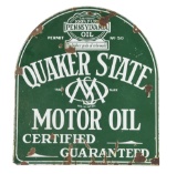 Quaker State Motor Oil Porcelain Tombstone Sign.