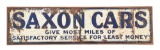 Very Rare Saxon Motor Cars Embossed Tin Sign On Wood Panel.