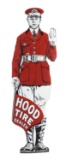 Hood Tires Waving Flagman Die Cut Porcelain Sign