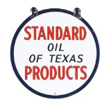 Standard Oil Products Of Texas Porcelain Sign with Original Metal Hanging Bracket.