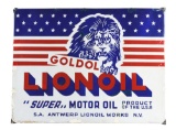 Goldol Lionoil Motor Oil Porcelain Sign With Lion Graphic.